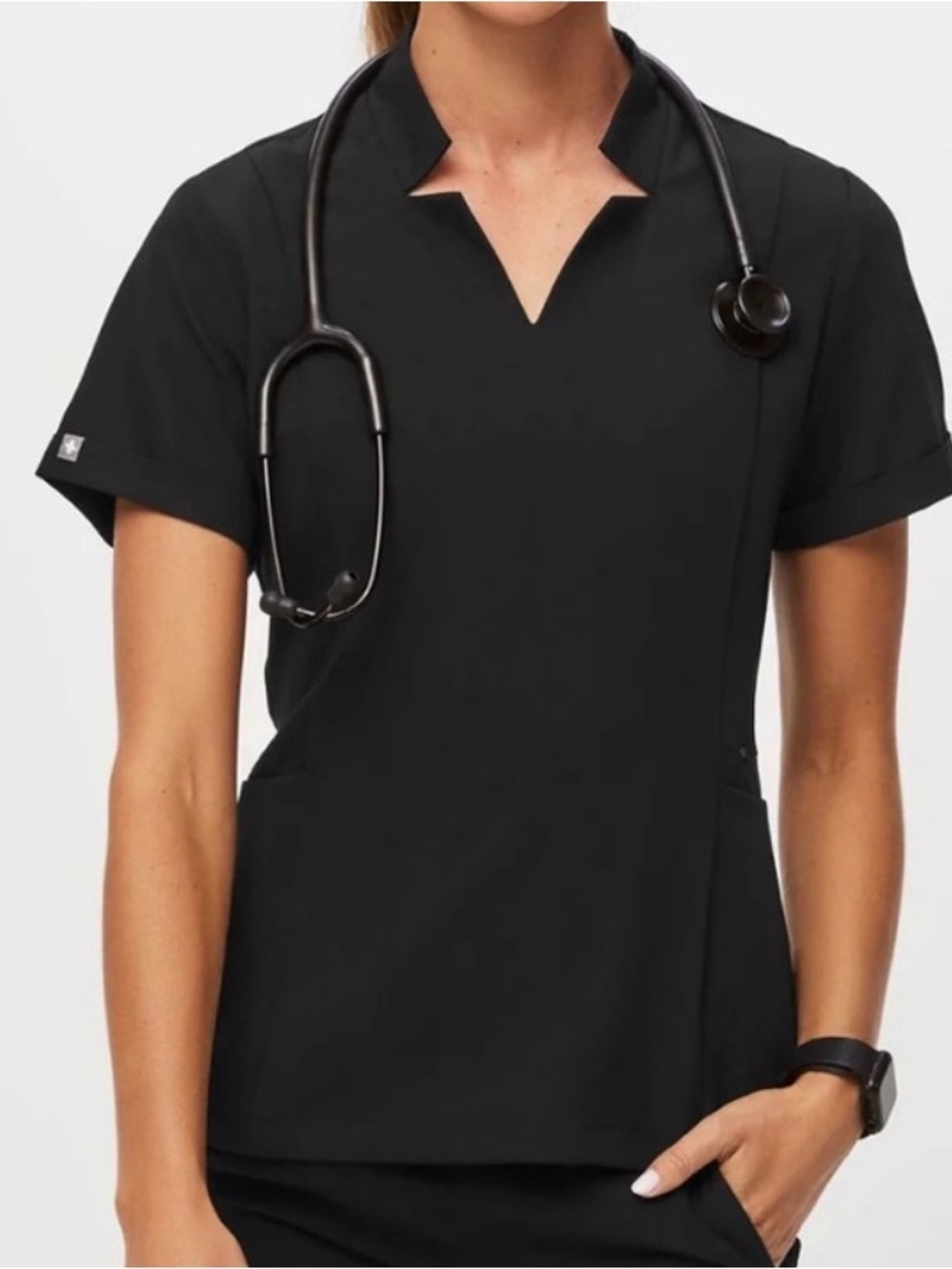 FIGS Black Inala Slim Scrub Uniform Top Small